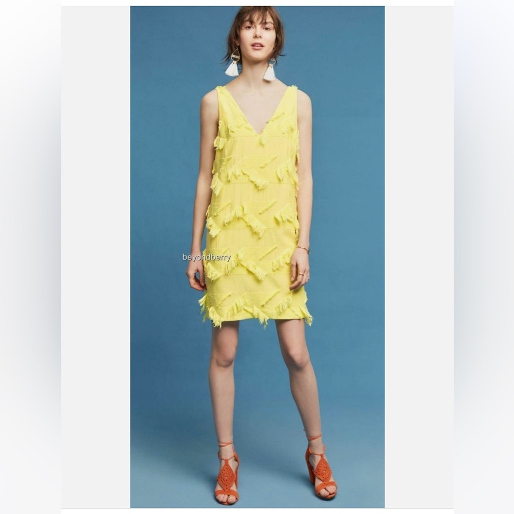 Maeve -Anthropologie-Fringed Yellow Mini Dress.Size 8
